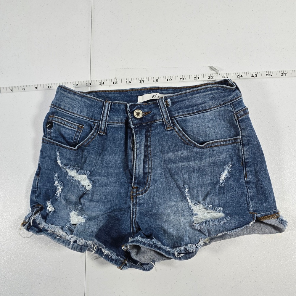 KanCan Womens Distressed High Rise Shorts Blue Frayed Hem KC11143M Size 5/26